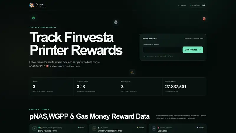 Finvesta Printer Rewards as it looked on 2026-10-19